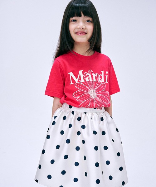 Mardi Mercredi（マルディメクルディ）の「KIDS TSHIRT FLOWERMARDI / キッズ Tシャツ フラワーマルディ（Tシャツ/カットソー・キッズ・レッド/ブラック×ピンク/ネイビー/アイボリー・100cm/110cm/120cm/130cm）」の4枚目の写真