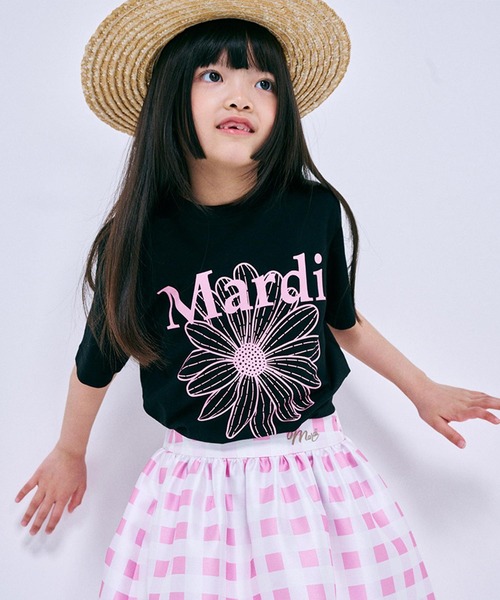 Mardi Mercredi（マルディメクルディ）の「KIDS TSHIRT FLOWERMARDI / キッズ Tシャツ フラワーマルディ（Tシャツ/カットソー・キッズ・レッド/ブラック×ピンク/ネイビー/アイボリー・100cm/110cm/120cm/130cm）」の3枚目の写真