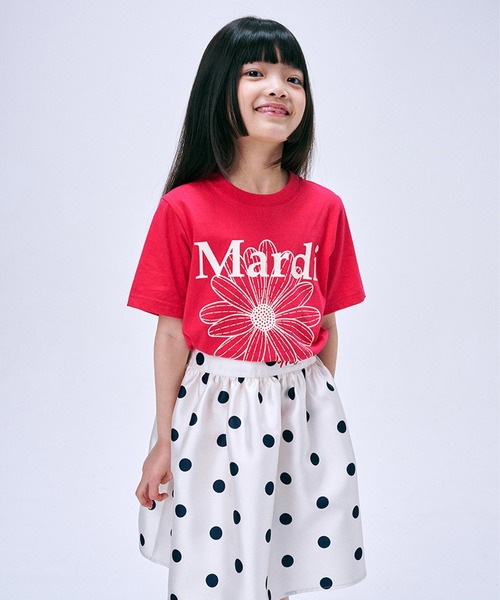 Mardi Mercredi（マルディメクルディ）の「KIDS TSHIRT FLOWERMARDI / キッズ Tシャツ フラワーマルディ（Tシャツ/カットソー・キッズ・レッド/ブラック×ピンク/ネイビー/アイボリー・100cm/110cm/120cm/130cm）」の6枚目の写真