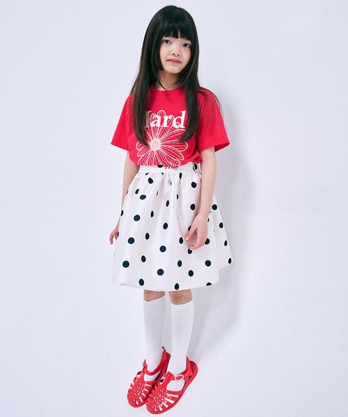 Mardi Mercredi（マルディメクルディ）の「KIDS TSHIRT FLOWERMARDI / キッズ Tシャツ フラワーマルディ（Tシャツ/カットソー・キッズ・レッド/ブラック×ピンク/ネイビー/アイボリー・100cm/110cm/120cm/130cm）」の10枚目の写真