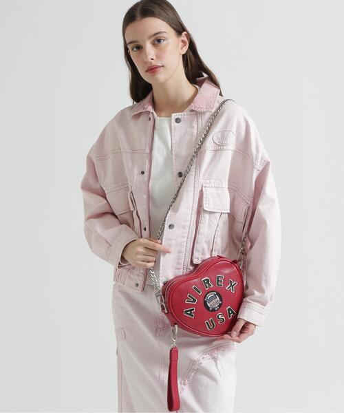 AVIREX(アヴィレックス)の「《直営店限定》VARSITY HEART CHAIN BAG/バーシティーハートチェーンバッグ(ショルダーバッグ・レディース・ピンク/ブラック/レッド・F)」の3枚目の写真