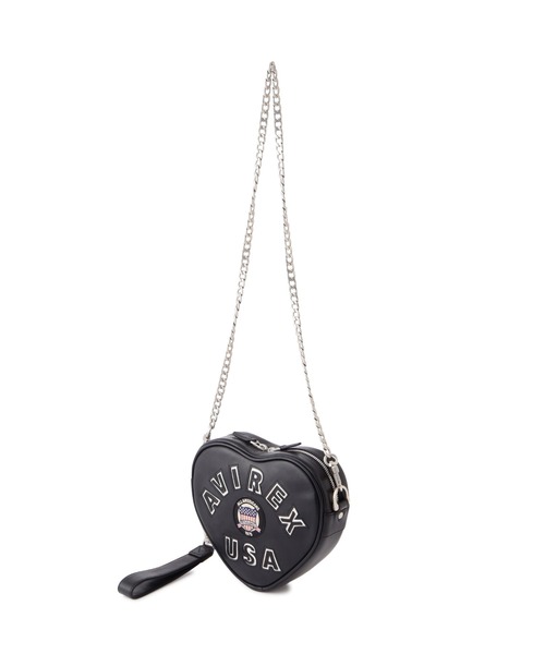 AVIREX（アヴィレックス）の「《直営店限定》VARSITY HEART CHAIN BAG/バーシティーハートチェーンバッグ（ショルダーバッグ・レディース・ピンク/ブラック・F）」の3枚目の写真