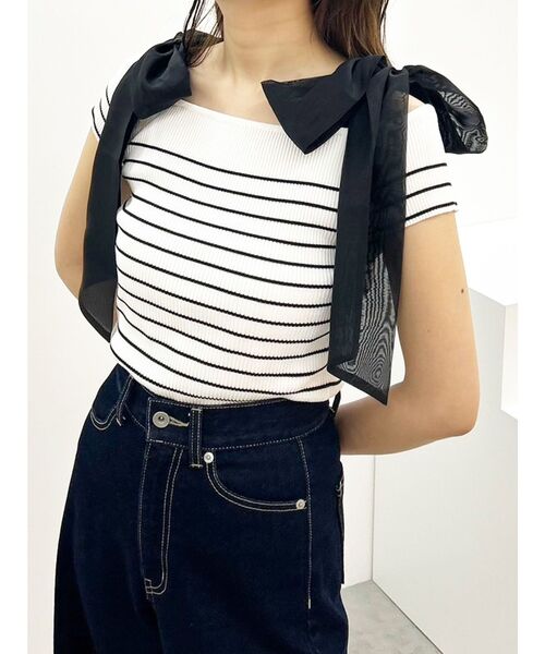 MERCURYDUO（マーキュリーデュオ）の「ショルダーリボンニット（ニット/セーター・レディース・ブラック/チャコールグレー/その他1・FREE）」の3枚目の写真