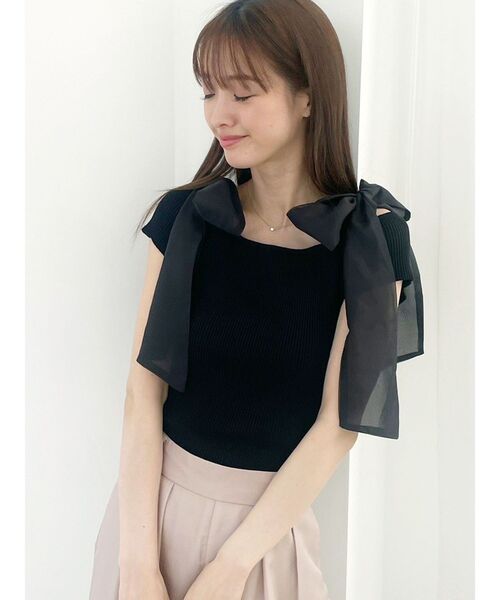 MERCURYDUO（マーキュリーデュオ）の「ショルダーリボンニット（ニット/セーター・レディース・ブラック/チャコールグレー/その他1・FREE）」の4枚目の写真