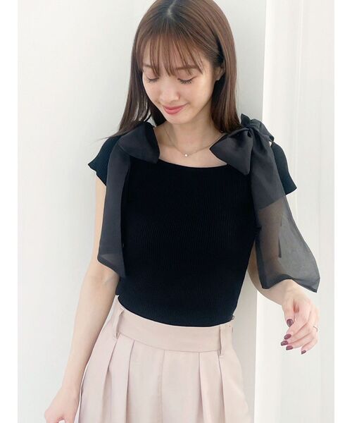 MERCURYDUO（マーキュリーデュオ）の「ショルダーリボンニット（ニット/セーター・レディース・ブラック/チャコールグレー/その他1・FREE）」の5枚目の写真