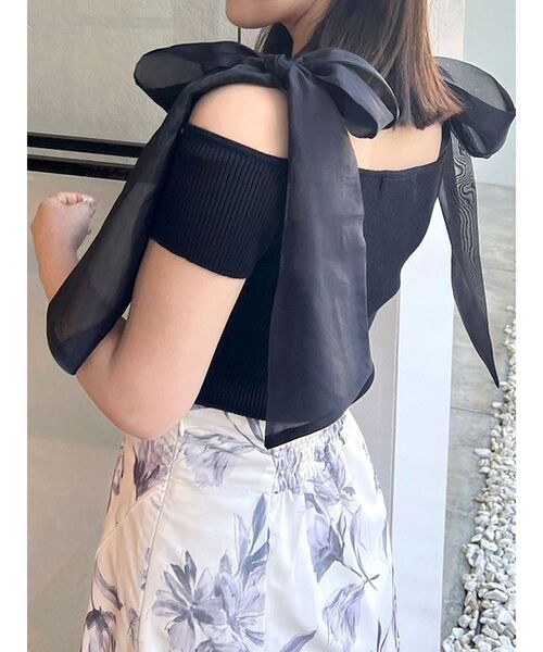 MERCURYDUO（マーキュリーデュオ）の「ショルダーリボンニット（ニット/セーター・レディース・ブラック/チャコールグレー/その他1・FREE）」の6枚目の写真