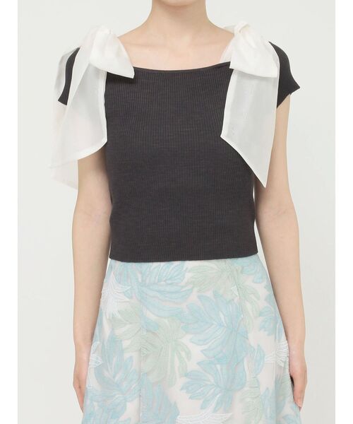 MERCURYDUO（マーキュリーデュオ）の「ショルダーリボンニット（ニット/セーター・レディース・ブラック/チャコールグレー/その他1・FREE）」の8枚目の写真