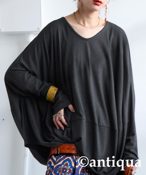 antiqua(アンティカ)の「ドレープデザイントップス(Tシャツ/カットソー・レディース・ライム/グレー/ブラック・ONESIZE)」の2枚目の写真