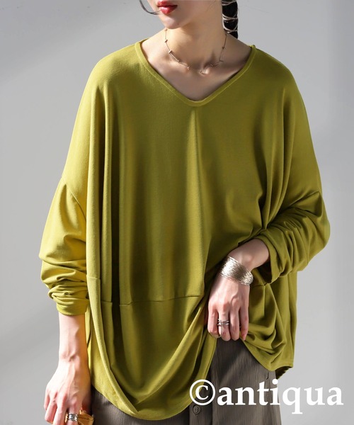 antiqua(アンティカ)の「ドレープデザイントップス(Tシャツ/カットソー・レディース・ライム/グレー/ブラック・ONESIZE)」の3枚目の写真