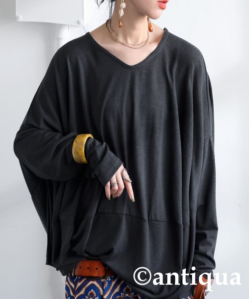 antiqua(アンティカ)の「ドレープデザイントップス(Tシャツ/カットソー・レディース・ライム/グレー/ブラック・ONESIZE)」の8枚目の写真