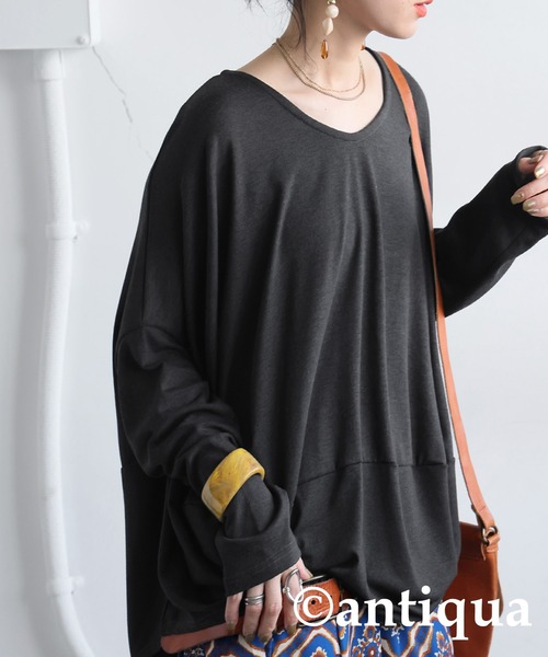 antiqua(アンティカ)の「ドレープデザイントップス(Tシャツ/カットソー・レディース・ライム/グレー/ブラック・ONESIZE)」の10枚目の写真