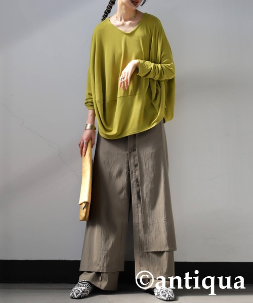 antiqua(アンティカ)の「ドレープデザイントップス(Tシャツ/カットソー・レディース・ライム/グレー/ブラック・ONESIZE)」の11枚目の写真