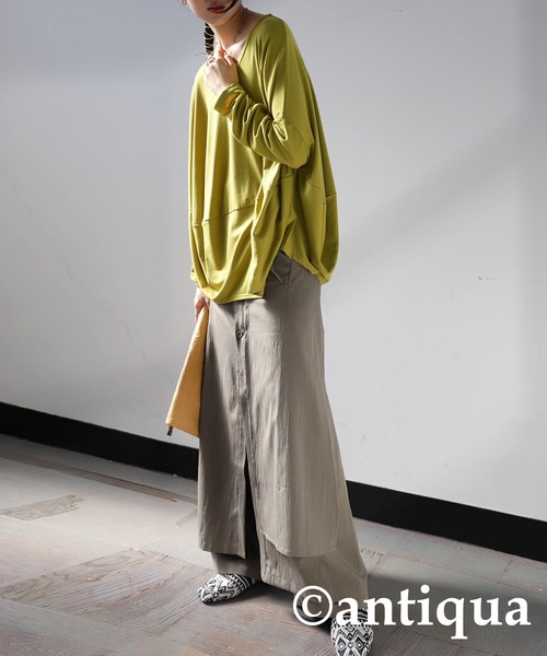 antiqua(アンティカ)の「ドレープデザイントップス(Tシャツ/カットソー・レディース・ライム/グレー/ブラック・ONESIZE)」の12枚目の写真