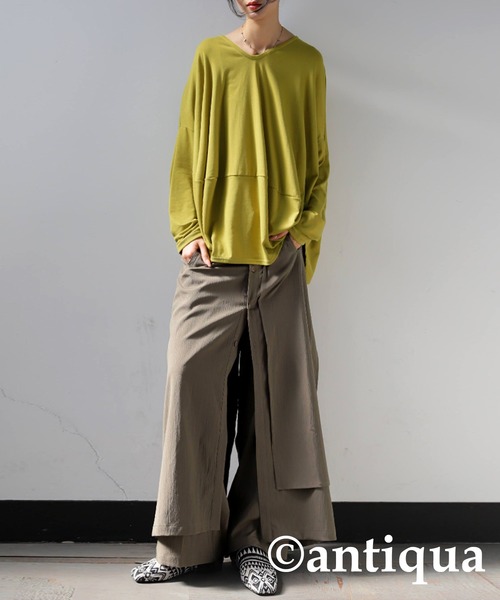 antiqua(アンティカ)の「ドレープデザイントップス(Tシャツ/カットソー・レディース・ライム/グレー/ブラック・ONESIZE)」の13枚目の写真
