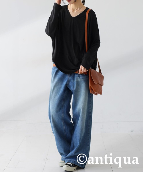 antiqua(アンティカ)の「ドレープデザイントップス(Tシャツ/カットソー・レディース・ライム/グレー/ブラック・ONESIZE)」の4枚目の写真