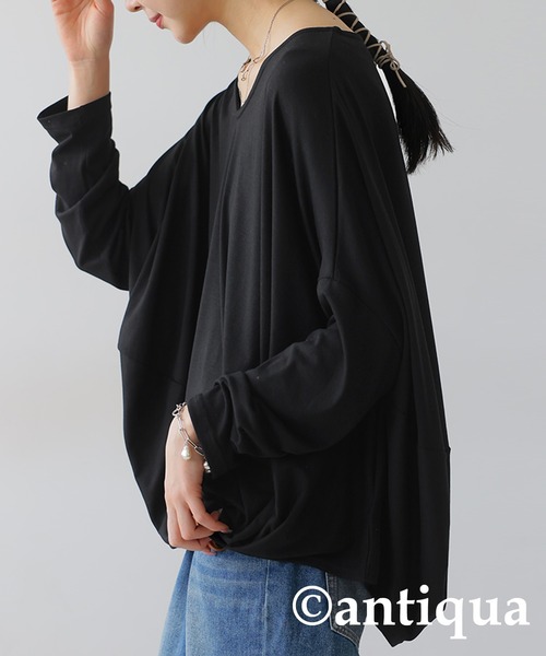 antiqua(アンティカ)の「ドレープデザイントップス(Tシャツ/カットソー・レディース・ライム/グレー/ブラック・ONESIZE)」の5枚目の写真