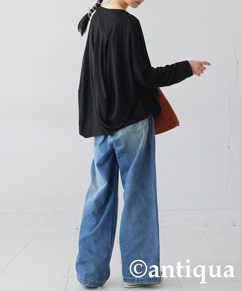 antiqua(アンティカ)の「ドレープデザイントップス(Tシャツ/カットソー・レディース・ライム/グレー/ブラック・ONESIZE)」の6枚目の写真