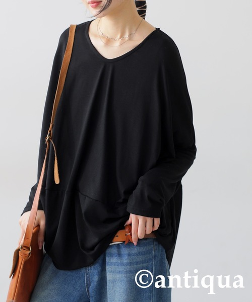 antiqua(アンティカ)の「ドレープデザイントップス(Tシャツ/カットソー・レディース・ライム/グレー/ブラック・ONESIZE)」の7枚目の写真