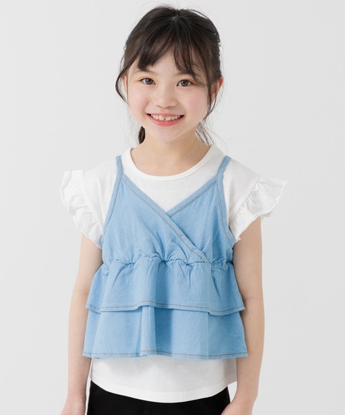 chil2（チルツー）の「ダンガリーティアードキャミソール（キャミソール・キッズ・ブルー/サックスブルー・130cm/120cm/150cm/140cm/110cm/100cm）」の2枚目の写真