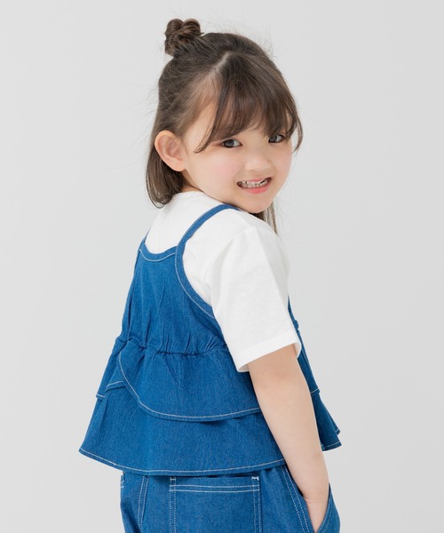 chil2（チルツー）の「ダンガリーティアードキャミソール（キャミソール・キッズ・ブルー/サックスブルー・130cm/120cm/150cm/140cm/110cm/100cm）」の9枚目の写真