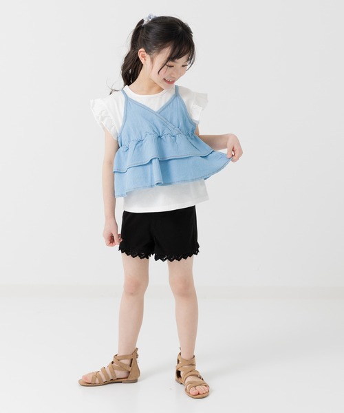 chil2（チルツー）の「ダンガリーティアードキャミソール（キャミソール・キッズ・ブルー/サックスブルー・130cm/120cm/150cm/140cm/110cm/100cm）」の12枚目の写真