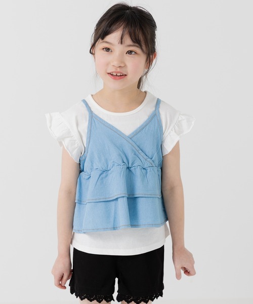 chil2（チルツー）の「ダンガリーティアードキャミソール（キャミソール・キッズ・ブルー/サックスブルー・130cm/120cm/150cm/140cm/110cm/100cm）」の13枚目の写真