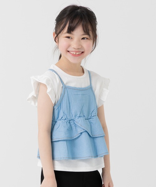 chil2（チルツー）の「ダンガリーティアードキャミソール（キャミソール・キッズ・ブルー/サックスブルー・130cm/120cm/150cm/140cm/110cm/100cm）」の16枚目の写真