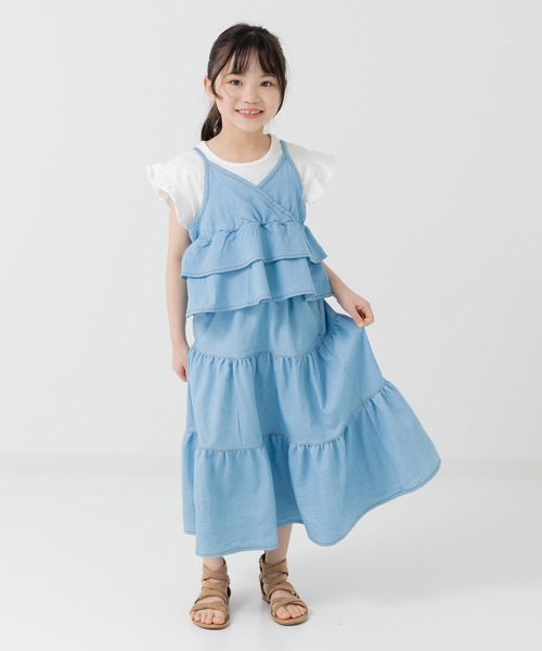 chil2（チルツー）の「ダンガリーティアードキャミソール（キャミソール・キッズ・ブルー/サックスブルー・130cm/120cm/150cm/140cm/110cm/100cm）」の18枚目の写真