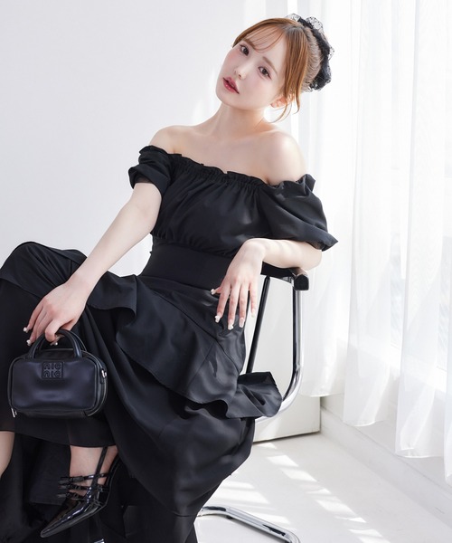ナイスクラップ イレヘムティアードロングワンピース Black collection】イレヘムティアードロングワンピース