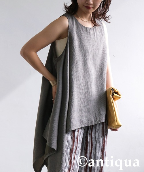 antiqua(アンティカ)の「アシメドレープタンクトップ(タンクトップ・レディース・ベージュ/ブラック・ONESIZE)」の1枚目の写真