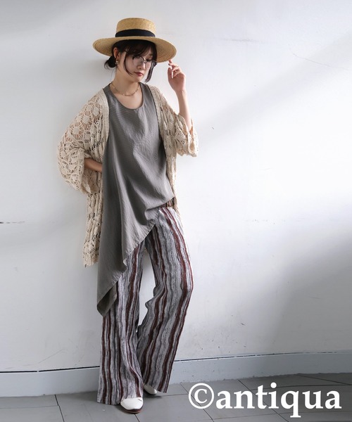 antiqua(アンティカ)の「アシメドレープタンクトップ(タンクトップ・レディース・ベージュ/ブラック・ONESIZE)」の12枚目の写真