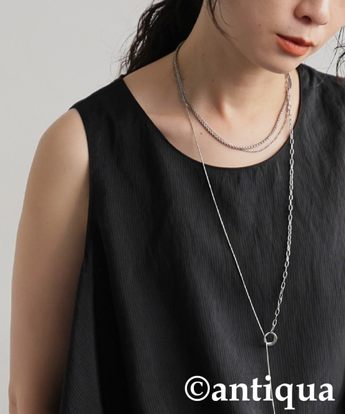 antiqua(アンティカ)の「アシメドレープタンクトップ(タンクトップ・レディース・ベージュ/ブラック・ONESIZE)」の4枚目の写真
