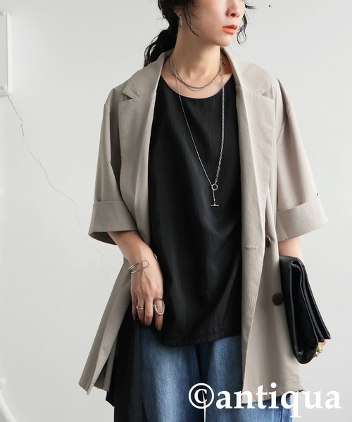 antiqua(アンティカ)の「アシメドレープタンクトップ(タンクトップ・レディース・ベージュ/ブラック・ONESIZE)」の16枚目の写真