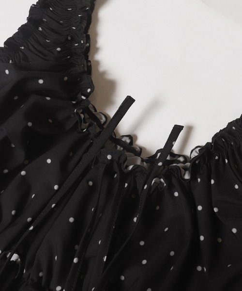 catcocoon 半袖 トップス 黒 ブラウス ドットギャザーブラウス（シャツ/ブラウス）｜coca（coca