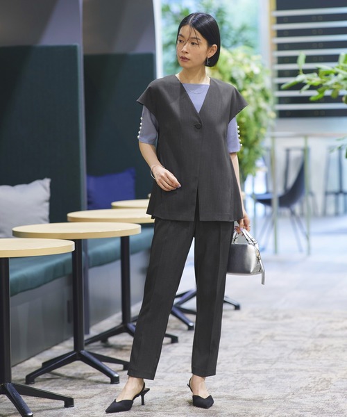 セール】洗える ストレッチ ｜ バック ペプラム ジレ ＆ テーパード