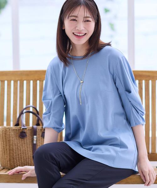Reflect(リフレクト)の「【腰周りカバー】すっきり見えAラインカットソー(Tシャツ/カットソー・レディース・ライトブルー/サンドベージュ/ライトパープル/ネイビー/オフホワイト・05/07/13/15 /17/11/09)」の4枚目の写真