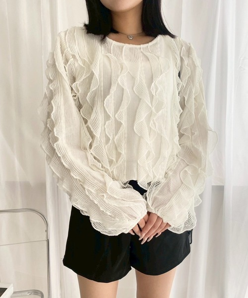 merrylatte(メリーラテ)の「ウェーブシアーカットトップス(シャツ/ブラウス・レディース・ホワイト・FREE)」の6枚目の写真