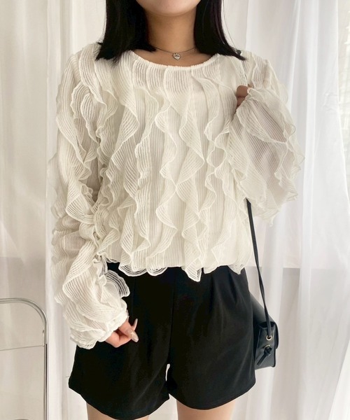 merrylatte(メリーラテ)の「ウェーブシアーカットトップス(シャツ/ブラウス・レディース・ホワイト・FREE)」の8枚目の写真