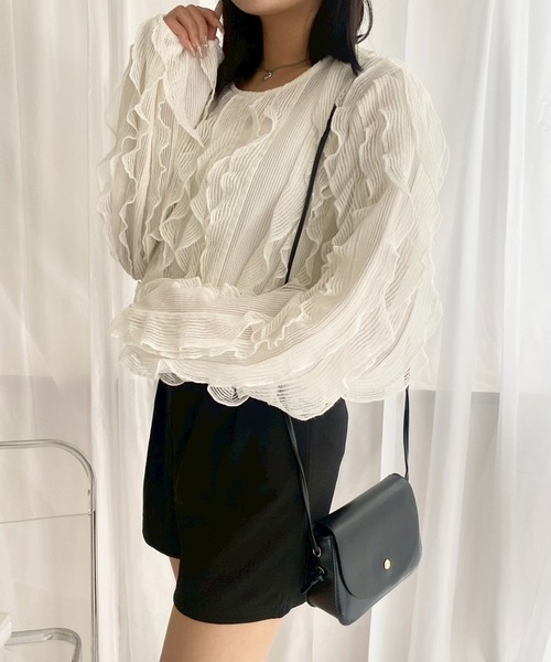 merrylatte(メリーラテ)の「ウェーブシアーカットトップス(シャツ/ブラウス・レディース・ホワイト・FREE)」の9枚目の写真