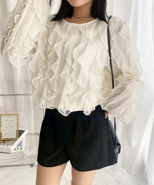 merrylatte(メリーラテ)の「ウェーブシアーカットトップス(シャツ/ブラウス・レディース・ホワイト・FREE)」の10枚目の写真