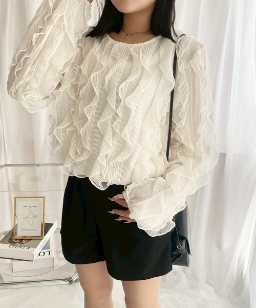 merrylatte(メリーラテ)の「ウェーブシアーカットトップス(シャツ/ブラウス・レディース・ホワイト・FREE)」の12枚目の写真