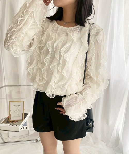 merrylatte(メリーラテ)の「ウェーブシアーカットトップス(シャツ/ブラウス・レディース・ホワイト・FREE)」の13枚目の写真