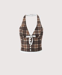 LA POMME petit(|~Ev`)Halter Plaid Top(L~\[)