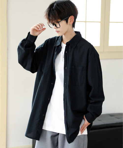 neos(ネオス)の「【neos】ルーズシルエット ストライプ&無地 コットン リネン ポケット ロングスリーブ シャツ(シャツ/ブラウス・メンズ・ネイビー/その他1/その他2/ホワイト/ブラック/グレー・MEDIUM/LARGE/X-LARGE)」の3枚目の写真