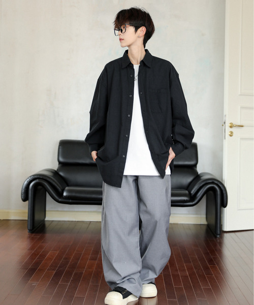 neos(ネオス)の「【neos】ルーズシルエット ストライプ&無地 コットン リネン ポケット ロングスリーブ シャツ(シャツ/ブラウス・メンズ・ネイビー/その他1/その他2/ホワイト/ブラック/グレー・MEDIUM/LARGE/X-LARGE)」の8枚目の写真