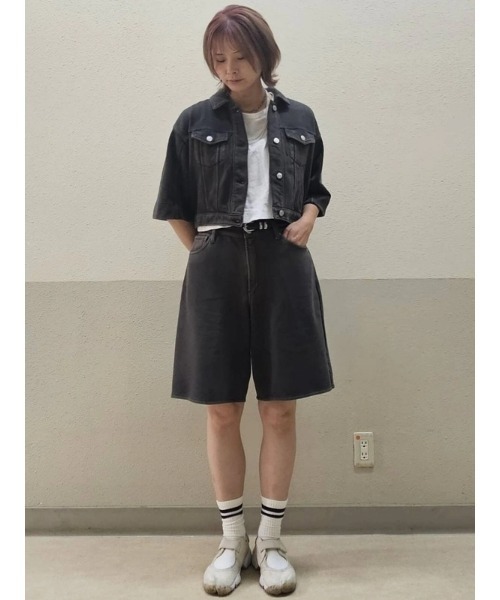 GAP（ギャップ）の「ヘビーウェイト フレンチテリー クロップド デニムジャケット（デニムジャケット・レディース・ブラック/ホワイト系その他・L/M/S/XS/XXS/XL）」の19枚目の写真