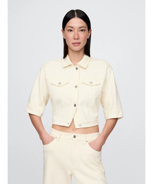 GAP（ギャップ）の「ヘビーウェイト フレンチテリー クロップド デニムジャケット（デニムジャケット・レディース・ブラック/ホワイト系その他・L/M/S/XS/XXS/XL）」の9枚目の写真