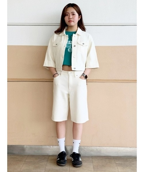 GAP(ギャップ)の「ヘビーウェイト フレンチテリー クロップド デニムジャケット(デニムジャケット・レディース・ブラック/ホワイト系その他・L/M/S/XS/XXS/XL)」の9枚目の写真