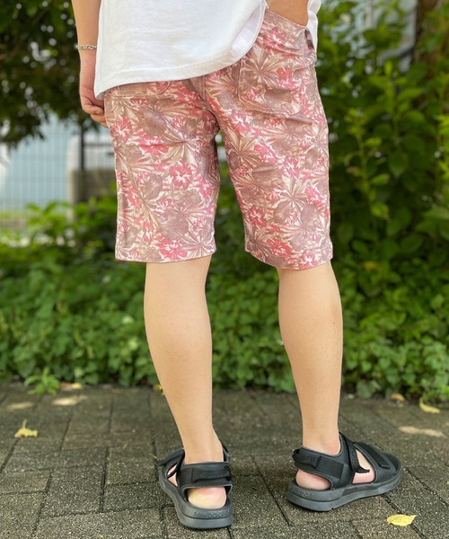 花柄 ハイビスカス コットン ストレッチ ハーフパンツ ショート