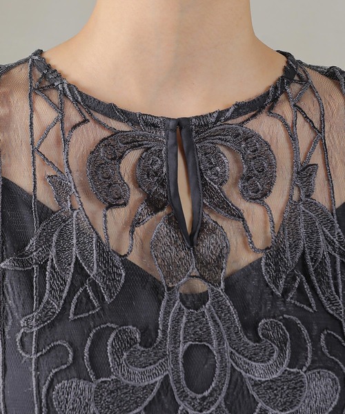 セール】バロック風レースデザイン シアー スリーブ ワンピース